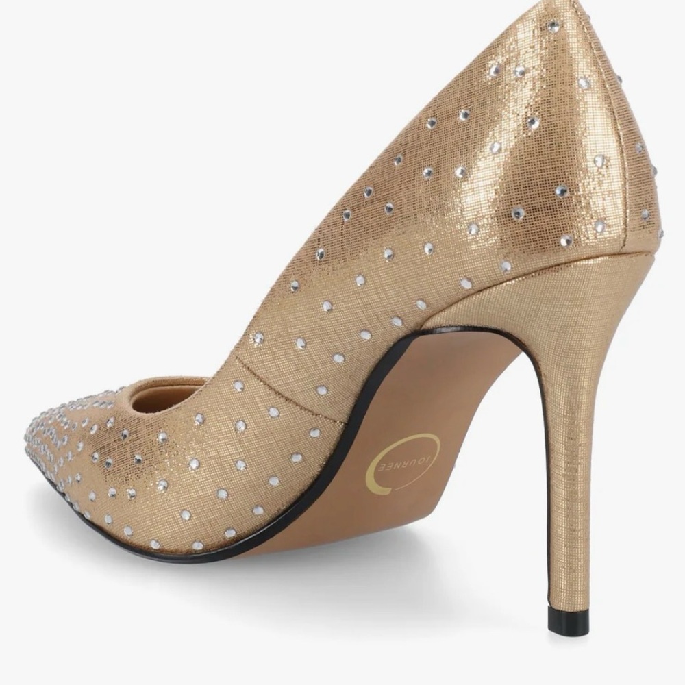 Journee Collection Gold Studded Heels - Picture 2 of 15